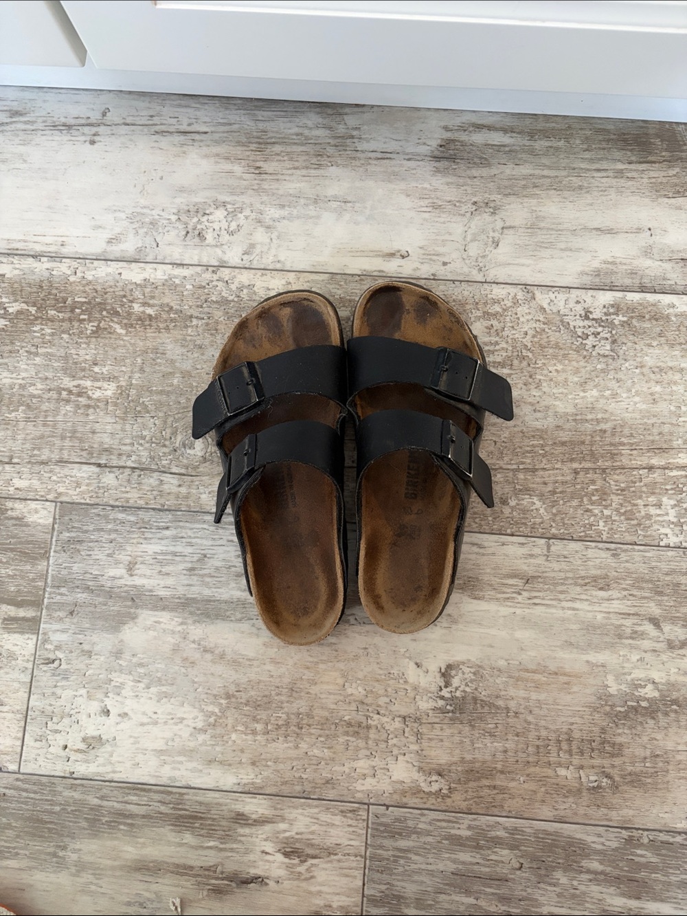 Birkenstock Black Double-Band Leather Slide Sandals
